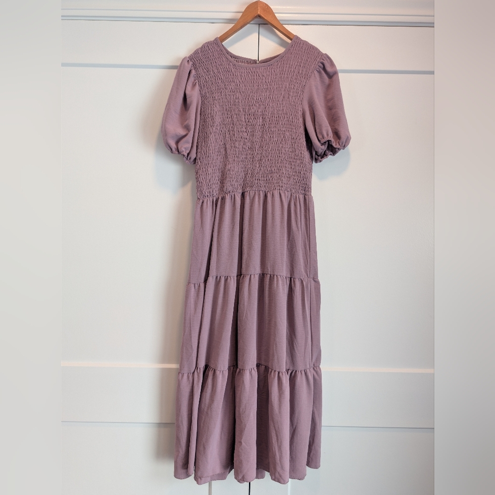 Summer Beach Dress Elegant Lavender Tiered Skirt Women's Dress - Picture 3 of 5